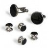 Tuxedo Cufflinks and Studs - Jet Black Round with Silver Trim - Cufflinks/Studs