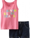 Calvin Klein Girls 2-6X Tee With Denim Short, Pink, 2T