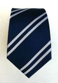 100% Silk Woven Skinny Navy Striped Tie