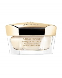 Abeille Royale Normal to Combination Day Cream contains the Pure Royal Concentrate ingredient, extracted from the natural healing power of bee products. Exclusive to Guerlain, this ingredient promotes the healing process in aging skin to help repair wrinkles and tissue firmness by 63% in just 16 hours. Specially designed for comination/oily skin, the formula features absorbing powders to remove excess oil for a matte, vevety finish. Skin appears more firm and toned from the inside out. Abeille Royale Normal to Combination Day Cream contains the Pure Royal Concentrate ingredient, extracted from the natural healing power of bee products. Exclusive to Guerlain, this ingredient promotes the healing process in aging skin to help repair wrinkles and tissue firmness by 63% in just 16 hours. Specially designed for comination/oily skin, the formula features absorbing powders to remove excess oil for a matte, vevety finish. Skin appears more firm and toned from the inside out.