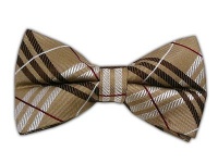 100% Silk Woven Tan and Chocolate Plaid Self-Tie Bow Tie 100% Silk Woven Tan and Chocolate Plaid Self-Tie Bow Tie