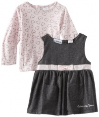 Calvin Klein Baby-girls Infant Jumper With Hearts Print Tee, Gray/Pink, 24 Months Calvin Klein Baby-girls Infant Jumper With Hearts Print Tee, Gray/Pink, 24 Months