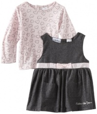 Calvin Klein Baby-girls Infant Jumper With Hearts Print Tee, Gray/Pink, 24 Months