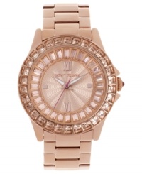 Go glam or go home with this rosy watch with Swarovki sparkle from Betsey Johnson. Go glam or go home with this rosy watch with Swarovki sparkle from Betsey Johnson.