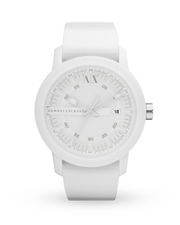 Armani Exchange encourages you to embrace your sporty side with this glossy rubber watch. Boldly styled and designed for maximum durability, it's a game changer. Armani Exchange encourages you to embrace your sporty side with this glossy rubber watch. Boldly styled and designed for maximum durability, it's a game changer.