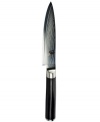 Now it's easy to eat your fruits & veggies-core & peel them with this on-point knife. Crafted from stainless steel with an impenetrable steel core, this traditional Japanese blade features precision angling on each side, a full tang for incredible strength and balance and a D-shaped ebony handle that feels just right in your hand. Lifetime warranty.