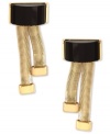 Standout with bold elegance from Anne Klein. These post earrings feature a double linear design and jet epoxy stones. Crafted in gold tone mixed metal. Approximate drop: 1 inch.