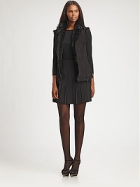 Crisply pleated wool, embellished with luxe leather buckle closures.Wrap styleLeather buckle closuresSilk liningAbout 18 long98% wool/2% elastaneDry cleanMade in USA of Italian fabricModel shown is 5'11 (180cm) wearing US size 4. Crisply pleated wool, embellished with luxe leather buckle closures.Wrap styleLeather buckle closuresSilk liningAbout 18 long98% wool/2% elastaneDry cleanMade in USA of Italian fabricModel shown is 5'11 (180cm) wearing US size 4.