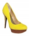 Walking on sunshine. The bold yellow hue and intricate details of Rachel Rachel Roy's Keedan platform pumps move this retro style into the need-it-now category.