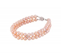 10k White Gold Pink Freshwater Cultured Pearl Diamond Bracelet, (.018 cttw, I-J Color, I1-I2 Clarity), 7