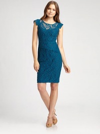 A gorgeous lace dress featuring a feminine neckline, delicate sleeves and a body-conscious fit. This style features removable lining.Round neckCap sleevesElasticized waistConcealed back zipperRemovable liningAbout 23 from natural waist70% cotton/30% nylonDry cleanImported Model shown is 5'10 (177cm) wearing US size 4. OUR FIT MODEL RECOMMENDS ordering true size. 