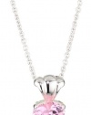 Disney Princess Girl's Sterling Silver Pink Cubic Zirconia Heart Pendant Necklace and Chain