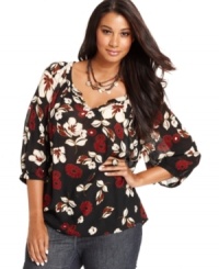 Flaunt your flower power with Lucky Brand Jeans' printed plus size top. Flaunt your flower power with Lucky Brand Jeans' printed plus size top.