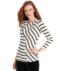 Multi-directional metallic stripes embolden Ellen Tracy's easy top. Pair it with anything from a pencil skirt to trousers. Multi-directional metallic stripes embolden Ellen Tracy's easy top. Pair it with anything from a pencil skirt to trousers.