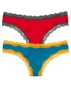 Scalloped lace trim in contrasting colors adorns Cosabella's pretty, low-rise thong. Style #GIULT0322.