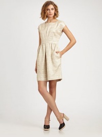 Ladylike design in timeless textured jacquard with a shirred waistband and slash pockets. SquareneckShort sleevesSlash pocketsGathered waistbandHidden side zipperAbout 20 from natural waist50% polyester/23% cotton/20% polyacrylic/5% polyamide/2% viscoseDry cleanMade in USA of imported fabricModel shown is 5'10½ (179cm) wearing US size 4. Ladylike design in timeless textured jacquard with a shirred waistband and slash pockets. SquareneckShort sleevesSlash pocketsGathered waistbandHidden side zipperAbout 20 from natural waist50% polyester/23% cotton/20% polyacrylic/5% polyamide/2% viscoseDry cleanMade in USA of imported fabricModel shown is 5'10½ (179cm) wearing US size 4.