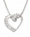 What better way to express your love? Give her the gift of sparkle with this pretty open-cut heart pendant by City by City. Crafted in silver tone mixed metal with baguette-cut cubic zirconias (1-1/2 ct. t.w.). Approximate length: 15 inches + 3-inch extender. Approximate drop: 3/4 inch.