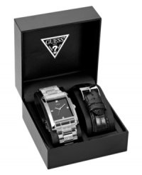 Keep your options open with this dressy GUESS watch boxed set. Keep your options open with this dressy GUESS watch boxed set.