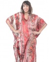 Satin Caftan, Print with Pin Stripe Mix & Red Detailing, Style#Caf-53