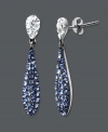 A cool splash of shimmer does just the trick. Kaleidoscope's elegant earrings feature a teardrop-shaped design accentuated by blue and clear crystals with Swarovski elements. Crafted in sterling silver. Approximate drop: 1 inch.