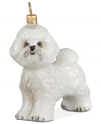 Lucky dog! Just begging for a home, this Bichon Frise ornament has puppy dog eyes and a beautiful coat in hand-painted glass by Joy to the World. Lucky dog! Just begging for a home, this Bichon Frise ornament has puppy dog eyes and a beautiful coat in hand-painted glass by Joy to the World.