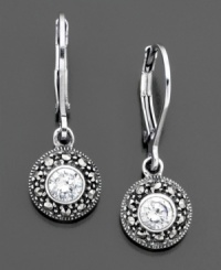 Round-cut cubic zirconia (1 ct. t.w.) surrounded by a burst of beautiful marcasite. Earrings by Judith Jack set in sterling silver. Approximate drop: 1 inch. Round-cut cubic zirconia (1 ct. t.w.) surrounded by a burst of beautiful marcasite. Earrings by Judith Jack set in sterling silver. Approximate drop: 1 inch.