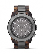 Classically styled accessories are on our radar. Perfect the look with this tortoise shell watch from MICHAEL Michael Kors, featuring chronograph movement and a brushed dial.