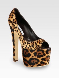 Discover new heights with this sultry peep toe silhouette of leopard-print calf hair on a strong platform. Self-covered heel, 6¾ (170mm)Covered platform, 2¾ (70mm)Compares to a 4 heel (100mm)Leopard-print calf hair upperPeep toeLeather lining and solePadded insoleMade in Italy Discover new heights with this sultry peep toe silhouette of leopard-print calf hair on a strong platform. Self-covered heel, 6¾ (170mm)Covered platform, 2¾ (70mm)Compares to a 4 heel (100mm)Leopard-print calf hair upperPeep toeLeather lining and solePadded insoleMade in Italy
