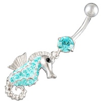 14Gauge (1.6mm), 3/8 Inch (10mm) seahorse Aquamarine Swarovski Crystal Ferido dangle belly dangling navel button ring dangly bar AFES - Pierced Body Piercing Jewelry 14Gauge (1.6mm), 3/8 Inch (10mm) seahorse Aquamarine Swarovski Crystal Ferido dangle belly dangling navel button ring dangly bar AFES - Pierced Body Piercing Jewelry
