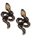 It's love at first bite. These stud earrings from Betsey Johnson are crafted from black gold-tone mixed metal with glass crystal accents adding a vibrant touch to the snake motif. Approximate drop: 1 inch.