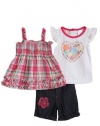 Baby Togs Infant Girls (12-24mo) 3pc pink plaid smock tank top & jean shorts set