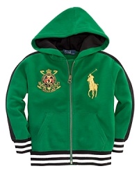 A classic zip-up hoodie features signature Big Pony embroidery for sporty style. A classic zip-up hoodie features signature Big Pony embroidery for sporty style.