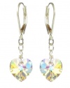 Sterling Silver Swarovski Elements Crystal Aurora Borealis Heart Shape Drop Earrings