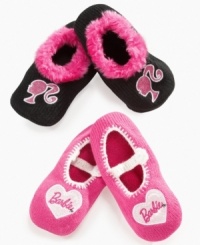 Keep your girls feet toasty and comfortable with these iconic slipper socks by Barbie. Keep your girls feet toasty and comfortable with these iconic slipper socks by Barbie.