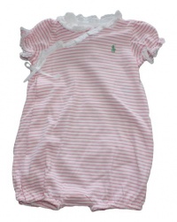 Ralph Lauren Layette Girl's Lace Trim Stripe Shortall (9 Month, Course Pink) Ralph Lauren Layette Girl's Lace Trim Stripe Shortall (9 Month, Course Pink)