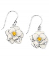 Go for a fresh look. These gorgeous flower earrings feature round-cut citrine (1/4 ct. t.w.), sparkling diamond accents and polished petals in white enamel. Crafted in sterling silver. Approximate drop: 1-1/4 inches.