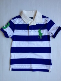 Ralph Lauren Polo Big Pony Toddler Rugby Royal Blue White Stripe Polo Shirt, Size 4 4T Ralph Lauren Polo Big Pony Toddler Rugby Royal Blue White Stripe Polo Shirt, Size 4 4T