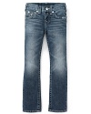 True Religion's handstitched Billy jean blends quality construction and contemporary style for a sweet denim look he'll rock with nearly anything in his casual wardrobe.