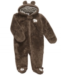 Wrap him in a warm bear hug with this sweet and cuddly microfleece footed coverall from Carter's. Wrap him in a warm bear hug with this sweet and cuddly microfleece footed coverall from Carter's.