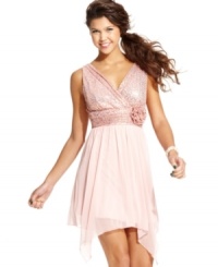 Pretty in pink: from the sequin embellished bodice to the dreamy skirt of chiffon, lovely details make this dress from BCX a picture-perfect choice. Pretty in pink: from the sequin embellished bodice to the dreamy skirt of chiffon, lovely details make this dress from BCX a picture-perfect choice.