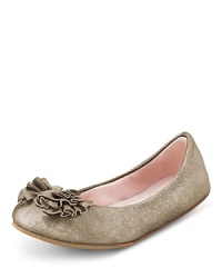 This adorable leather Bloch flat boasts a fluttery rosette at the toe. This adorable leather Bloch flat boasts a fluttery rosette at the toe.