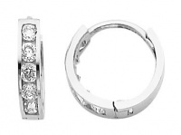 14K White Gold 2mm Thickness 5 Stone CZ Channel Set Polished Hoop Huggies Earrings (0.4 or 10mm) 14K White Gold 2mm Thickness 5 Stone CZ Channel Set Polished Hoop Huggies Earrings (0.4 or 10mm)