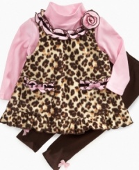 Love the layers. Style her sweetly in the pretty pink bodysuit, add the cozy leggings and top it all off with the leopard print jumper, thanks to this set from Bonnie Jean. (Clearance) Love the layers. Style her sweetly in the pretty pink bodysuit, add the cozy leggings and top it all off with the leopard print jumper, thanks to this set from Bonnie Jean. (Clearance)