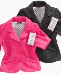Far more fun than any sweater or sweatshirt: A tailored fleece jacket from So Jenni lined with a sparkly polka print. Far more fun than any sweater or sweatshirt: A tailored fleece jacket from So Jenni lined with a sparkly polka print.