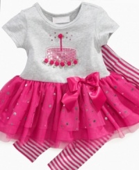 You rock! She'll be ready to headline the show for her big day in this fun tutu dress and legging set from Bonnie Jean. You rock! She'll be ready to headline the show for her big day in this fun tutu dress and legging set from Bonnie Jean.
