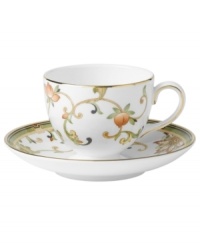In 18th century England, Josiah Wedgwood, creator of the world famous Wedgwood ceramic ware, established a tradition of outstanding craftsmanship and artistry which continues today. The exotic floral design of the Oberon dinnerware and dishes pattern is finely scaled and exquisitely precise, in soft shades of green and gold accented with black, against pure white bone china. In 18th century England, Josiah Wedgwood, creator of the world famous Wedgwood ceramic ware, established a tradition of outstanding craftsmanship and artistry which continues today. The exotic floral design of the Oberon dinnerware and dishes pattern is finely scaled and exquisitely precise, in soft shades of green and gold accented with black, against pure white bone china.