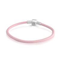 Bling Jewelry Pink Leather Sterling Silver Barrel Clasp Bracelet Pandora Chamilia Bead Compatible