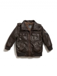 GUESS Kids Boys Double Collar Bomber Jacket, BROWN (18M) GUESS Kids Boys Double Collar Bomber Jacket, BROWN (18M)