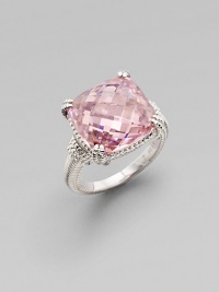 From the Giftables Collection. A sweetly colored, faceted cushion of pink crystal in a gracefully fluted setting and band of sterling silver.Pink crystal Sterling silver About ½ square Imported From the Giftables Collection. A sweetly colored, faceted cushion of pink crystal in a gracefully fluted setting and band of sterling silver.Pink crystal Sterling silver About ½ square Imported