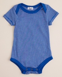 Absolutely adorable, totally comfortable, this striped bodysuit brings a heritage charm to your little guy's first wardrobe. Absolutely adorable, totally comfortable, this striped bodysuit brings a heritage charm to your little guy's first wardrobe.
